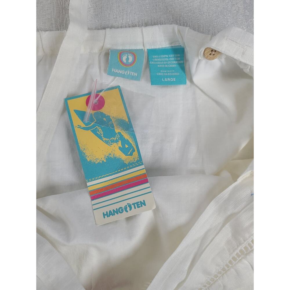 Vintage embroidered 100% cotton Hang Ten tank white floral Size Large Beachy - Picture 7 of 7